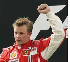 Ferrari Formula One driver Kimi Raikkonen of Finland celebrates during the award ceremony after winning the Malaysian Grand Prix at the Sepang Formula One circuit near Kuala Lumpur, Malaysia, Sunday, March 23, 2008. Raikkonen won the grand prix and Kubica finished 2nd.  (AP Photo/Eugene Hoshiko)
