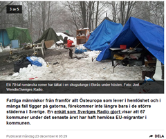Unos 70 gitanos rumanos acampando en un bosque en_Borås. Foto Joel Wendle-Sveriges_Radio.
